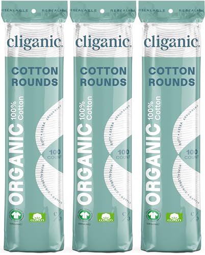 Cliganic Premium Cotton Rounds for Face (300 Count) - Makeup Remover Pads, Hypoallergenic, Lint-Free | 100% Pure Cotton (Packaging May Vary)