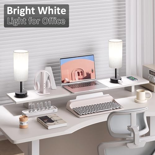 Fenmzee White Silver Bedside Table Lamps Set of 2-3 Color Temperatures Pull Chain Lamp with AC Outlet Charging Port, Two Round Night Stand Lamps for Bedroom, Small Bed Side Light with E26 LED Bulbs