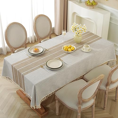 Alsoo Waterproof Square Tablecloth Rustic Table Cloth Cotton Linen Wrinkle Free Tablecloths for Kitchen Dining, Party, Holiday, Christmas, Grey Lines, 4 Seats/55x55 Inches