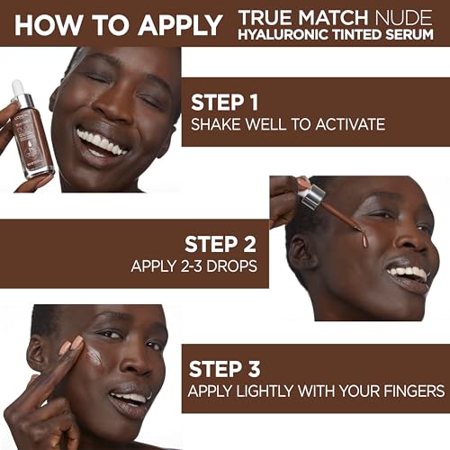 L'Oreal Paris True Match Nude Hyaluronic Tinted Serum Foundation with 1% Hyaluronic acid, Cool Deep 7.5-8.5, 1 fl. oz.