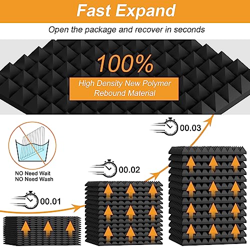 DEKIRU Sound Proof Foam Panels Fast Expand, Acoustic Wall Panels 1" X 12" X 12" High Density, Soundproof Wall Panels Self-adhesive Pyramid Design, Acoustic Foam For Wall Door & Ceiling, 12 Pack
