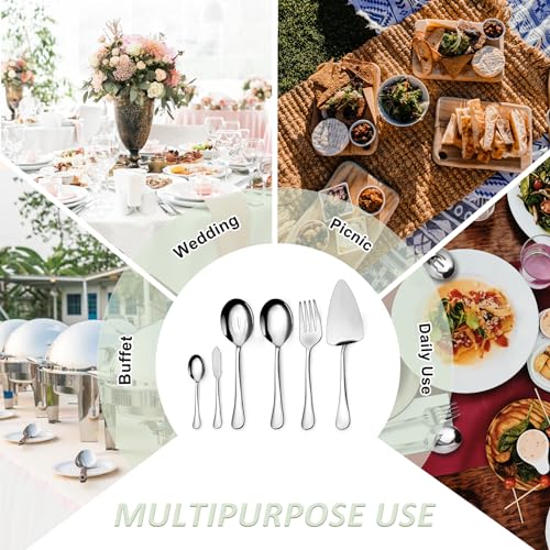 Serving Utensil Set,6piece Serving Utensil Setwith Serving Spoons,Serving Forks,Serving Tongs Soup Ladle and Pie Server Buffet Catering Serving Utensils,Dishwasher Safe (5.5-11Inch-Serving Set-6pcs)