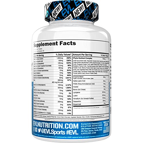 EVL Advanced Daily Multivitamin for Men - Men's Multivitamin with Essential Minerals Phytonutrient Complex and VitaMode Active Mens Vitamins for Energy with Lycopene for Muscle Bone and Immune Support