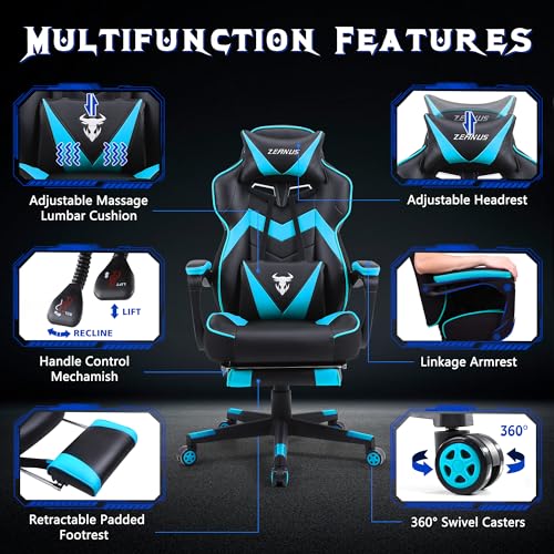 Zeanus Gaming Chairs for Adults,Recliner Computer Chair with Footrest,Massage Gaming Chair,High Back Gaming Desk Chair,Ergonomic Gaming Computer Chair,Office Gamer Chair Recliner,Racing Gaming Chair,Black