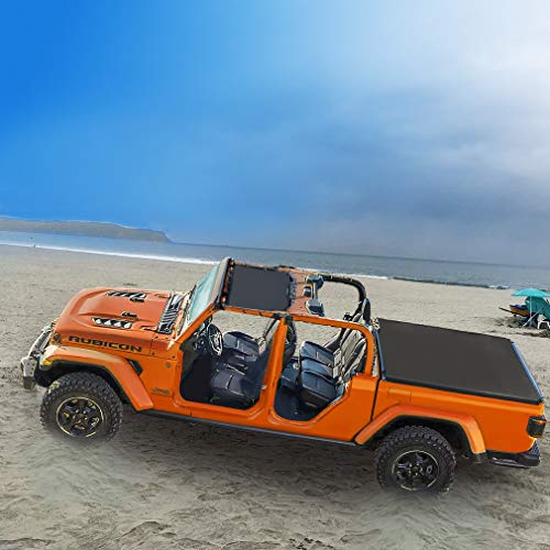 Shadeidea JT Sun Shade Top Sunshade Compatible with Jeep Gladiator Top Shade Mesh Screen Roof Cover (2018-2023)- Wind Noise UV Blocker with GrabBag Pouch -10 Year Warranty- Yellow -Front&Rear&Back
