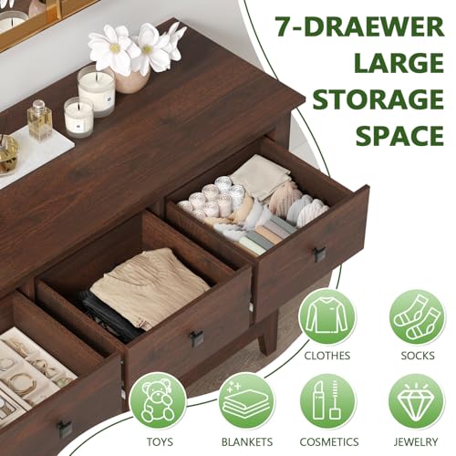 Vikiullf 7 Drawers Dresser - Farmhouse Dressers for Bedroom, Wood Rustic Dresser, Storage Cabinet for Bedroom, Living Room, Hallway