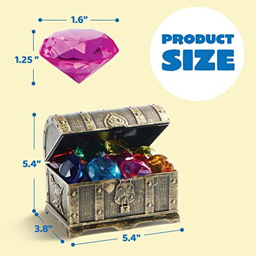 Sloosh Diving Gems Pool Toys, 16 Big Colorful Diamond with Pirate Treasure Chest, Swim Dive Toy for Kids Underwater Gemstone Swimming Training Gift Water Toys Pool Games(Gold)