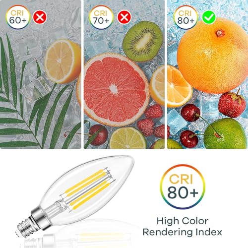 Linkind E12 Candelabra LED Light Bulbs 60W Equivalent, B11 Dimmable Chandelier Light Bulbs, 4.5W Clear Glass Vintage Edison Filament Candle Bulbs, Soft White 2700K 500lm, Ceiling Fan Bulb, 12 Packs