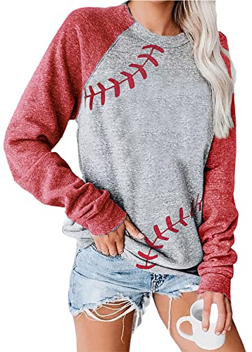 Vekline Baseball Mom Sweatshirts Women Baseball Hoodie Long Sleeve Hooded Blouse with Pockets Gray, X-Large