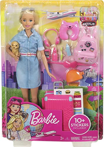 Barbie Dreamhouse Adventures Doll & Accessories, Travel Set with Blonde Fashion Doll, Puppy & 10+ Pieces, Suitcase Opens & Closes