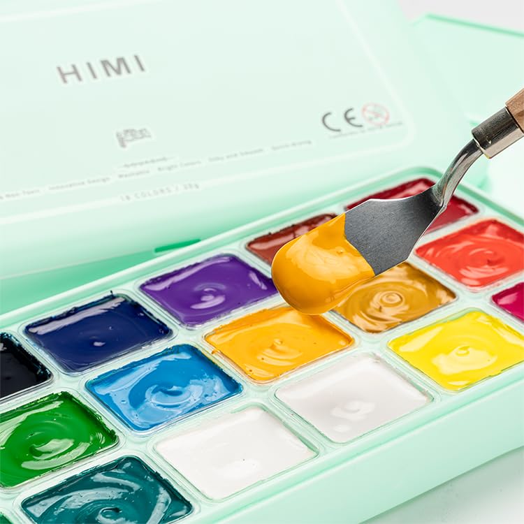 HIMI Gouache Paints Set, 18 Colors, 30g, jelly gouache paint set, Non Toxic Paint for Canvas and Paper, Art Supplies for Professionals, and More (Green Case