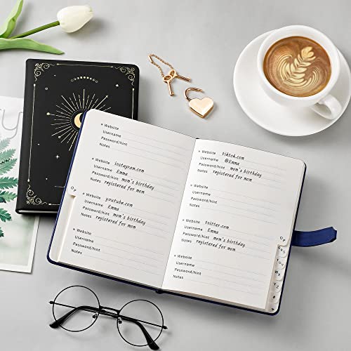 RETTACY Password Book - Password Keeper Book with Alphabetical Tabs, Internet Password & Address Organizer, 120 GSM Premium Acid-free Paper, Leather Hardcover, Gift Box, 5.3'' × 7.5'' (Black)
