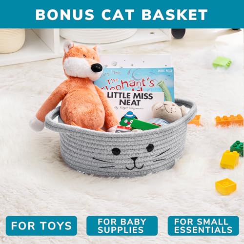 Goodpick Toy Basket, Large Basket Blanket Storage for Living Room, Baskets for Gifts Empty, Nursery Laundry Basket for Dirty Clothes Pillows Towel, 21.6" x 14.9" x 11.8", White & Grey