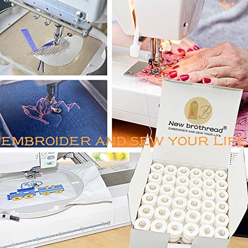 New brothread 144pcs Type L (SA155) Size White Prewound Bobbin Thread Plastic Side for Commercial & Home Embroidery and Sewing Machines - 90 Weight Cottonized Soft Feel Polyester Sewing Thread