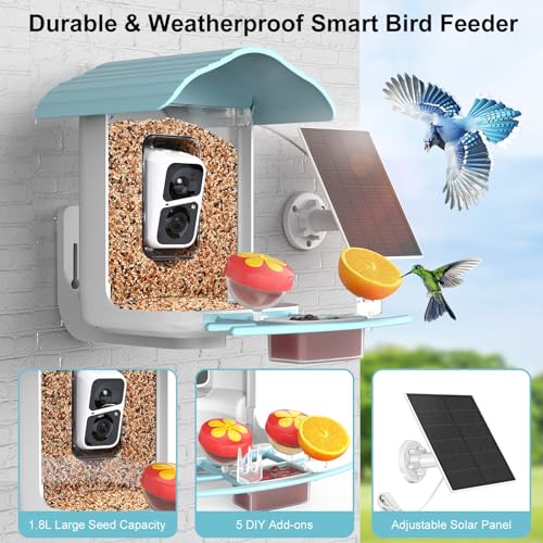 birdsnap® PAV - Smart Bird Feeder with Camera, 5 DIY Add-ons & 64G SD Card Auto Record Bird Video Bird House for Outside, AI Identify Bird Auto Capture with Solar Panel, Ideal Gift for Bird Lover