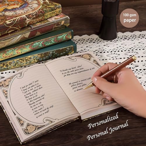 ipoul Fancy Notebook for Women, Gilded Journal Hardcover, 256 Full Color Pages, 5x7 Small Beautiful Journal, Alphonse Mucha Night's Rest, Art Gift for Her Personal Journal.