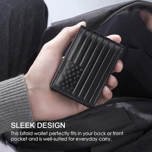 Pefiam Full Grain Leather Wallets for Men, Bifold Wallets for Men, Mens Leather Wallets with 12 Slots, RFID Blocking, Gifts for Men (USA Flag, Black)