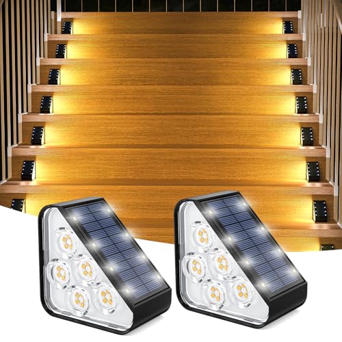 WENATY 33 LED Solar Step Lights Outdoor Waterproof, LED Outdoor Stair Lights, Solar Deck Lights Solar Powered Lighting Auto On/Off for Outside Steps, Patio, Front Yard Porch, Garden Decor (Warm White)