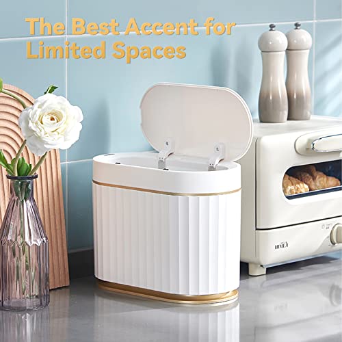 Black Bathroom Trash Can with Lid - ELPEHCO 2 Gallon Sensor Trash Bin, Automatic Narrow Garbage Can, Waterproof Smart Trash Can, Slim Motion Sensor Waste Bins for Bathroom, Living Room, Office