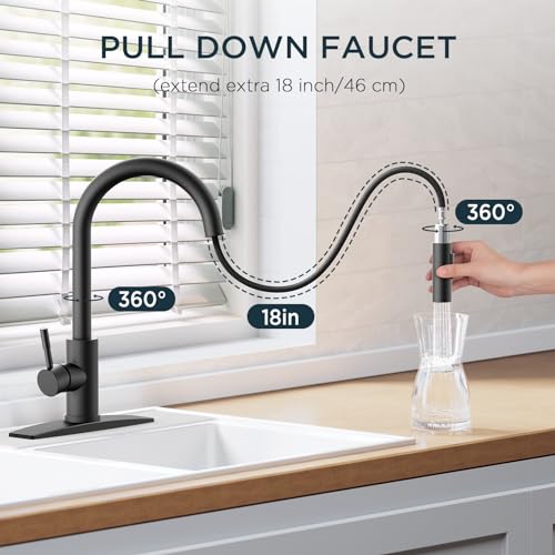 FORIOUS Kitchen Faucets, Chrome Kitchen Faucet with Pull Down Sprayer, Modern Kitchen Sink Faucet Stainless Steel, High Arc Gooseneck Faucet for Kitchen Sink, Bar, Farmhouse, Laundry