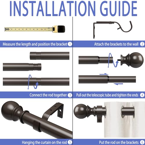 Curtain Rods for Windows 16 to 28, 1 Inch Curtain Rod Set, Heavy Duty Drapery Rods with Adjustable Curtain Rods, Outdoor Curtain Rod with Ball Finials, Room Divider Curtain Rod, 16"-28",Antique Bronze