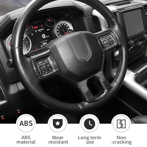 Linskip Steering Wheel Trim Compatible with Ram 1500 2010 2011 2012 2013 2014 2015 2016 2017 2018, Steering Wheel Cover for Ram Interior Accessories(Carbon Fiber Black)
