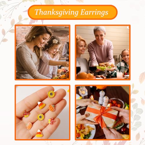 4 Pairs Thanksgiving Earrings for Women Pumpkin Statement Earrings for Women Acrylic Fall Maple Leaf Sunflower Stud Earrings Autumn Triangle Earrings Lightweight Thanksgiving Gift