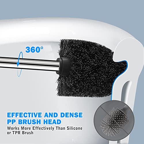IXO Toilet Brush and Holder, 2 Pack Toilet Brush with 304 Stainless Steel Long Handle, Toilet Bowl Brush for Bathroom Toilet-Ergonomic, Elegant,Durable (Black)