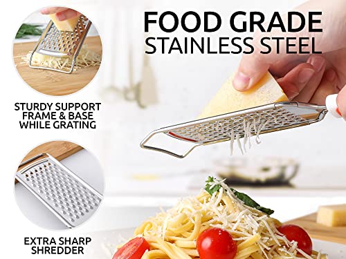 Zulay Kitchen Professional Cheese Grater Stainless Steel - Durable Rust-Proof Metal Lemon Zester Grater With Handle - Flat Handheld Grater For Cheese, Chocolate, Spices, And More - Black