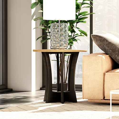 COZAYH Farmhouse Round End Table with Criss-Cross Wood Legs, Rustic French Country Side Table for Dinning or Living Room, Modern, Black, Natural Wood, 23.62’’W*23.62’’D*23.22’’H