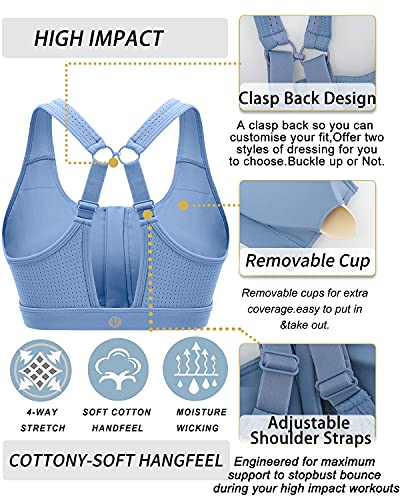 RUNNING GIRL Zip Front Sports Bra for Women,High Impact Adjustable Strap Criss-Cross Back Padded Workout Yoga Bra(2735,Blue,M)