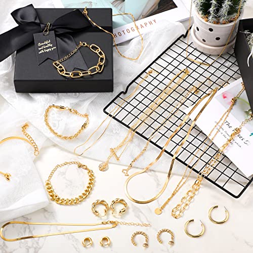 Tiamon 12 Pcs Gold Silver Jewelry Sets for Women Layered Set of Earring Necklace Bracelets for Men Jewelry Gifts(Gentle Style)