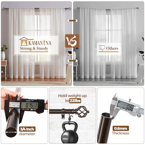 KAMANINA Bronze Curtain Rod 32 to 58 Inch(2.6-4.8ft), Adjustable Curtain Rods for Windows 28 to 48 Inch, 3/4 Inch Splicing Drapery Rods with Twisted Cage Finial