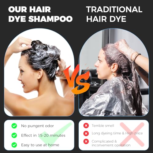 Natural Black Hair Dye Shampoo Instant & Easy 3-in-1 Hair Color Solution for Men and Women - Herbal Formula, Ammonia-free, Lasts 30 Days - 16.90 oz
