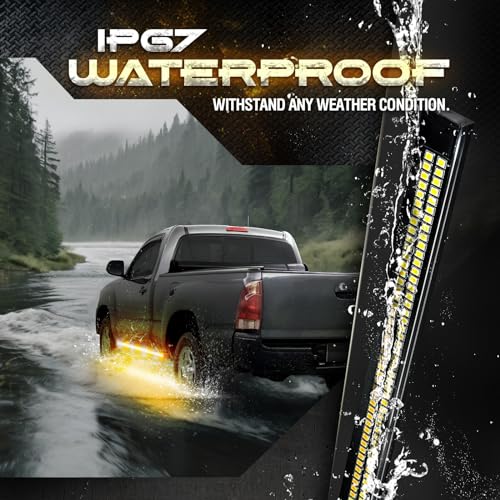 OPT7 Sidekick 48" Aluminum LED Running Board Lights, 2PCS Weatherproof Rigid Strobe Light Bars w/Sequential Amber Turn Signal & Amber White Flashing Warning Emergency Light for Regular Cab Truck
