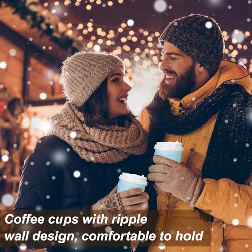 Patelai 48 Pcs 12 oz Disposable Coffee Cups with Lids and Sleeves Bulk, Insulated Hot Chocolate Paper Cup for Hot and Cold Beverage Water Juice Cocoa Tea Party Restaurants Travel Supplies (Blue)