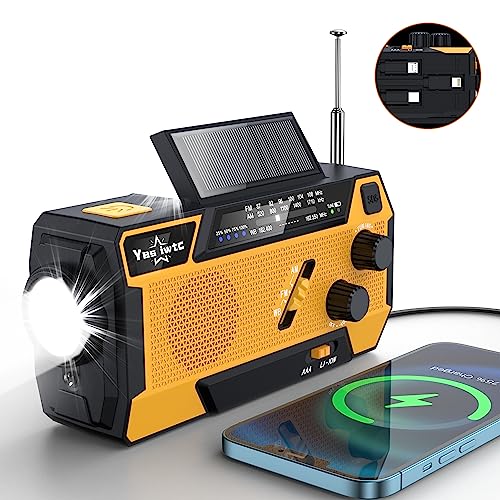 Yesiwtc 7400mWh NOAA Emergency Weather Radio with 3 in 1 Charging Cable Emergency Radio Solar Hand Crank Alert Radio 3 Power Supply Methods with SOS Alarm, Flashlight for Hurricane Emergency