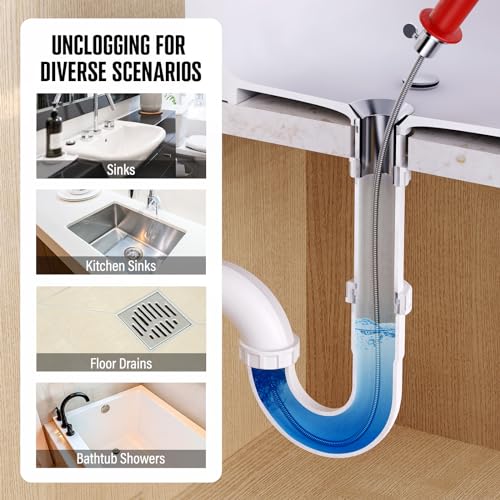 POPULO Drain Auger, 25 Ft Plumbing Snake Clog Remover with Glove and Snake Drain Drill Attachment, 3/4"-2" Pipe Snake Hair Drain Clog Remover Tools for Shower, Bathtub, Sink, Kitchen, Sewer