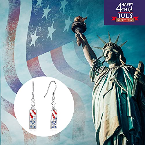 USA Flag Dangle Earrings for Women: 925 Sterling Silver American Patriotic Red White and Blue Star Drop Earrings America Independence Day 4th of July Patriotic Jewelry Gifts (Eagle)