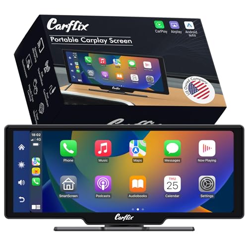 Carflix Portable Wireless CarPlay Screen for Car- 7 Inch Car Play Screen & Stereo Compatible with Android Auto and Apple CarPlay - Bluetooth, Navigation Screen for All Vehicles (7 Inch)