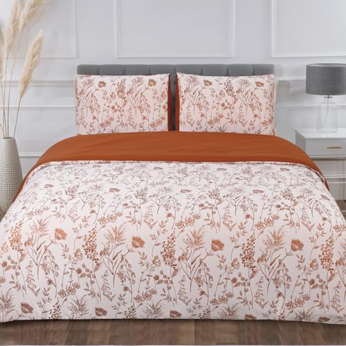 YINFUNG Flower Duvet Cover Floral Embroidered Burnt Orange Terracotta Rust White Queen Spring Wildflower Botanical Jacquard Textured 3 Pieces Bedding Set Country French Elegant
