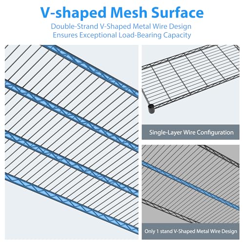 Homdox 60”W Storage Shelves, 4 Tier Heavy Duty Wire Shelving Unit with Wheels, 2400LBS Commercial Adjustable Metal Shelves for Storage, Garage Rack Pantry Shelves Kitchen Shelving, 24"x60"x72", Black