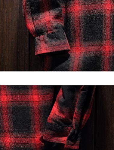 Lavnis Men's Plaid Hooded Shirts Casual Long Sleeve Lightweight Shirt Jackets Black S