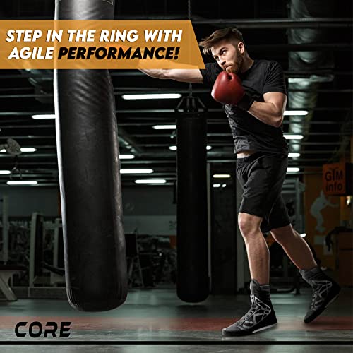 CORE Boxing Shoes - Lightweight Boxing Shoes for Men & Women - Boxing Training Shoes with High Support – High Traction Boxing Boots - Breathable Lace Up Boxer Shoes – Mens Kickboxing Shoes White