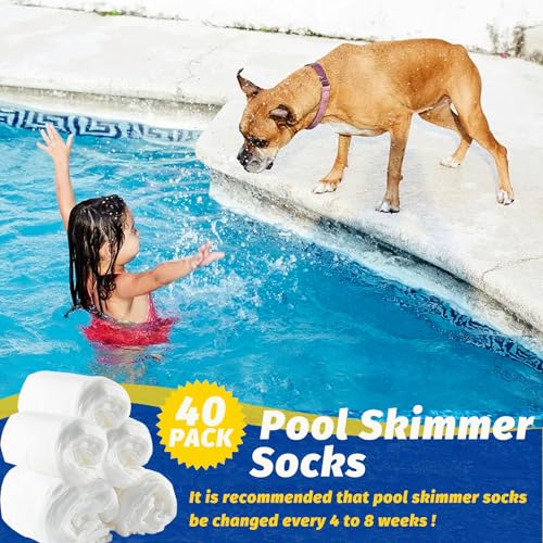 WXFANA Pool Skimmer Socks, 40 Pack Pool Skimmer Fliter Socks Swimming Pool Skimmer Basket Sock Pool Filter Socks Pool Cleaning Filter Socks Cleans Debris and Leaves for In-Ground or Above Ground Pools