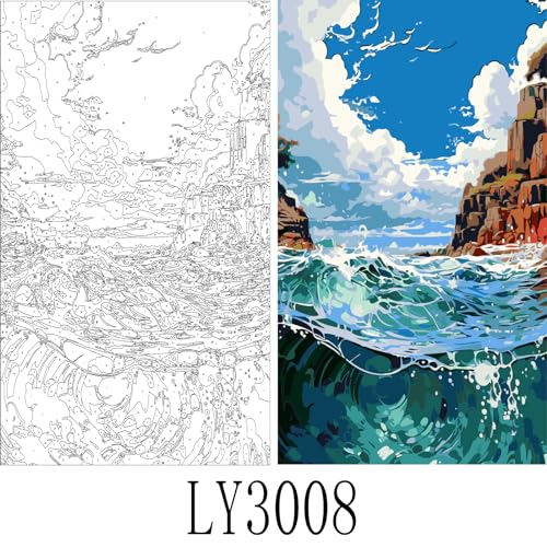 JAKI Landscape Paint by Number for Adults-Ocean Paint by Numbers for Adults Kids or Beginner,Paint by Number Perfect for Gift Home Wall Decor(16x20inch)