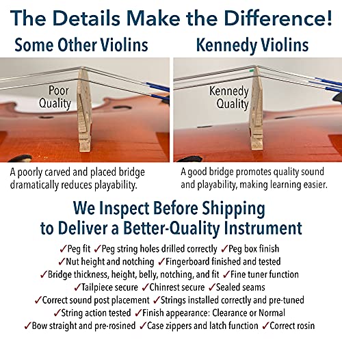 Bunnel Pupil Violin Outfit 1/2 Size Clearance By Kennedy Violins - Carrying Case and Accessories Included - Solid Maple Wood and Ebony Fittings RB300