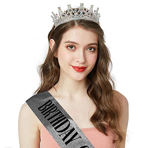 COCIDE Birthday Tiara and Crown for Women, Sash for Girls, Decorations Set, Rhinestone Headband, Crystal Hair Accessories, Party Hair Band, Cake Toppers