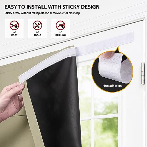 LazBlinds 100% Blackout Door Curtains, Self Stick Tie up French Door Curtain for Privacy, Room Darkening Window Drape Front Door Sidelight Glass Door Curtain Panels, 26W x 69L, 1 Panel, Beige