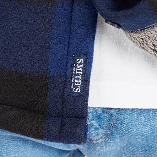Smith's Workwear Men's Sherpa-Lined Plaid Fleece Shirt Jacket, Blue/Black-503, M